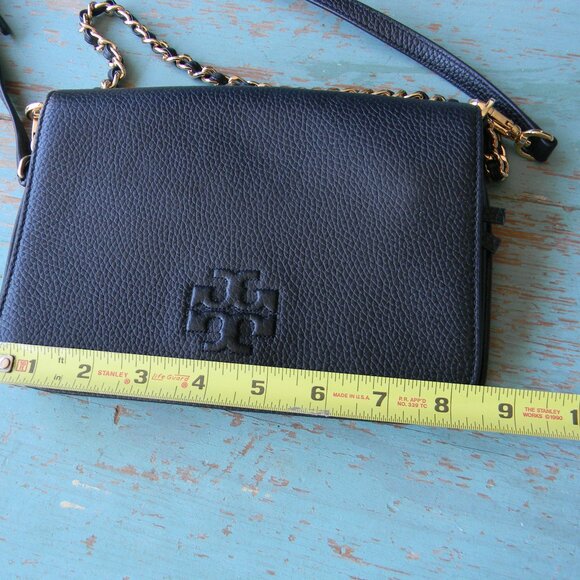 EUC TORY BURCH THEA BLACK PEBBLE LEATHER CONVERTIBLE SMALL CROSSBODY BAG CHAIN - Picture 3 of 8
